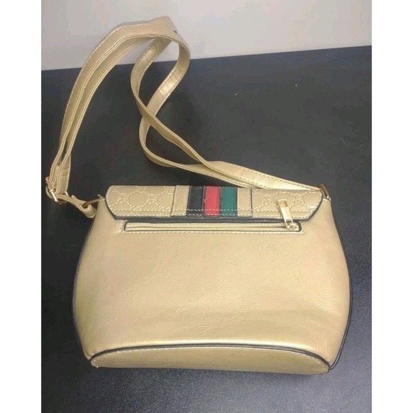 Gold Bee Crosby Purse Faux Leather with Stripe and Gold Bee Hardware - Picture 2 of 3